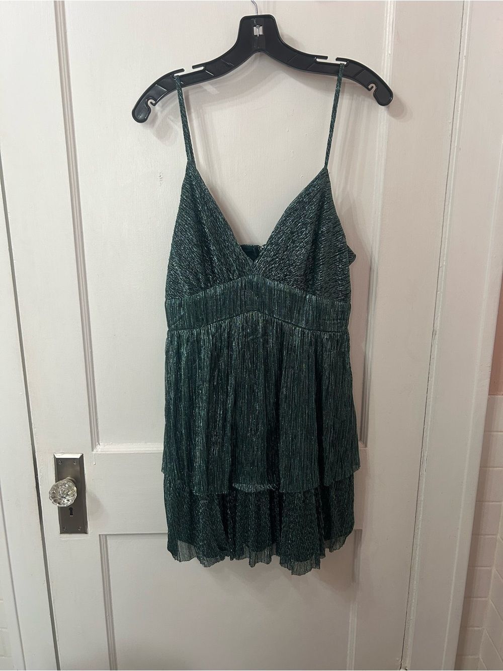Teal Shimmery Tiered Spaghetti Strap Dress